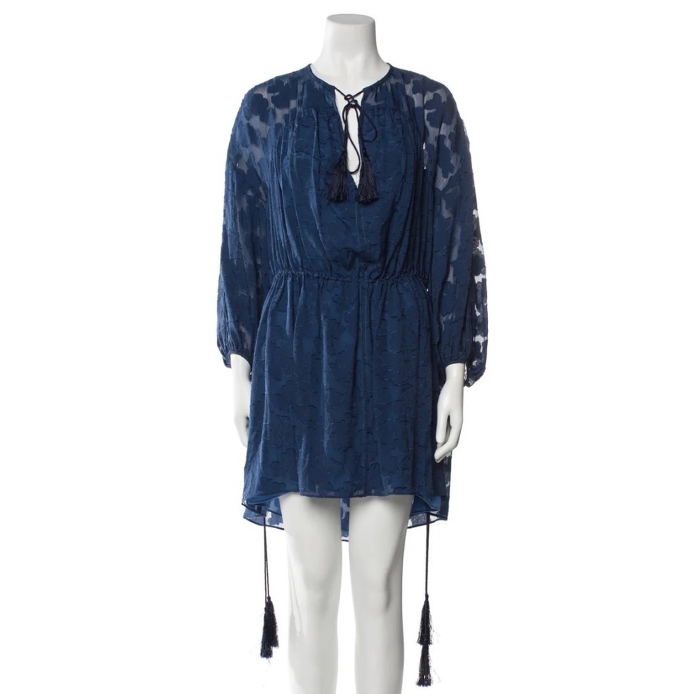 DEREK LAM silk tasseled navy sheer tunic Mini Dress size 8